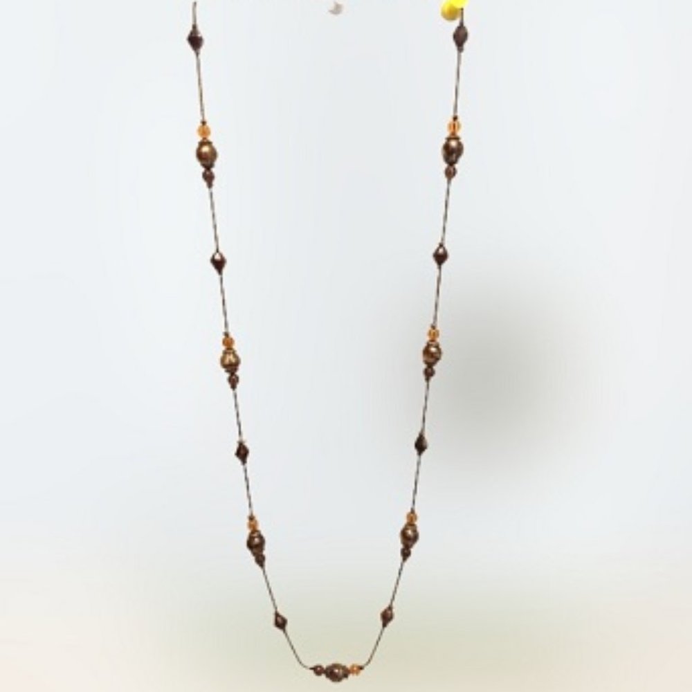 Long Bronze Beaded Necklace 15"